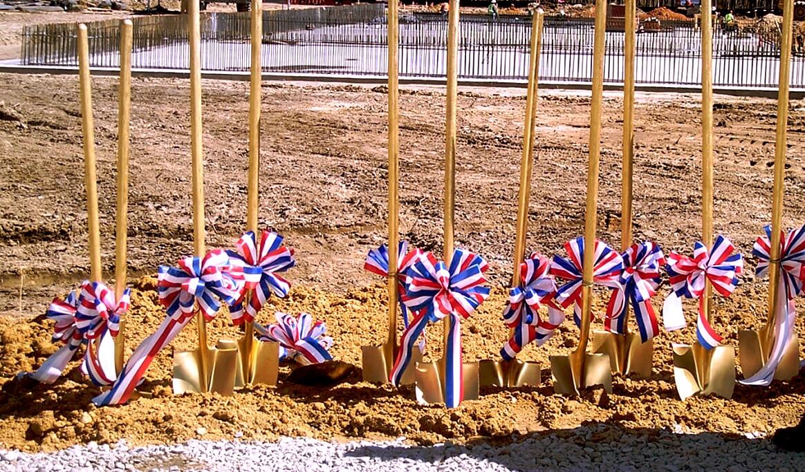 Shovels with red white and blue ribbons in Port Wentworth Georgia