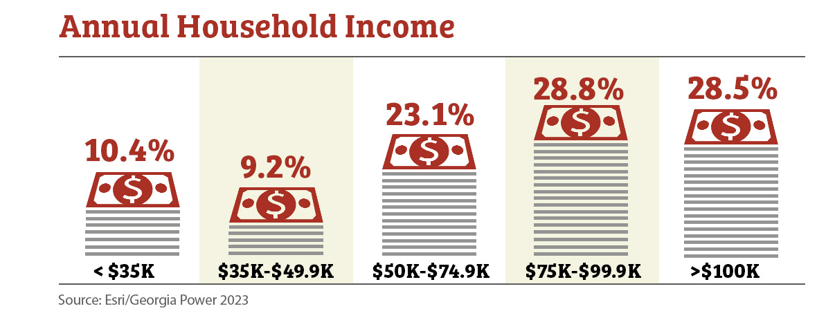 Infographic of annual household income demographics in Port Wentworth, GA